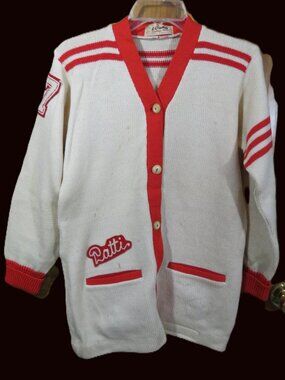 VTG 70s Logan Wool Letterman Cardigan Sweater Luther South 77 stains